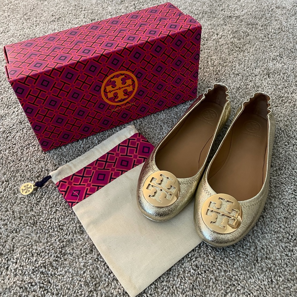 Tory Burch Gold Minnie Ballet Flats